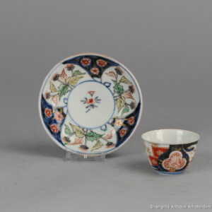 19C Japanese Porcelain Imari Cup & Saucer Flowers Red Blue White