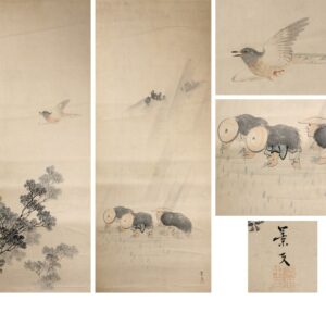 Lovely Pair Nihonga Scene Edo Period Scroll Japan Artist Matsumura Keibun Japan