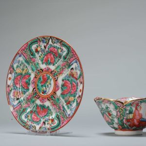 Vintage Bowl Chinese porcelain PROC Mandarin Canton TEa Cup with flowers