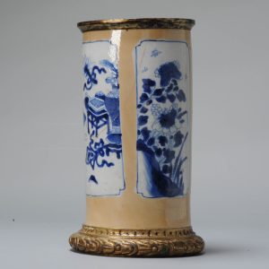 Rare Cafe Au Lait Chinese Porcleain Kangxi period Vase with Ormulu Blue & White