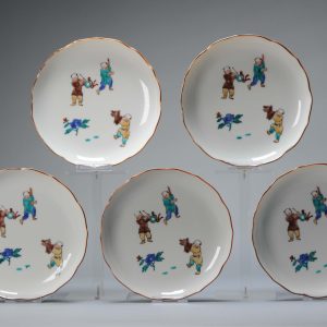 Antique Showa period Japanese kutani plates with boys and mark Japan 20th c
