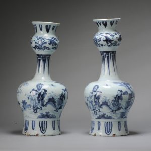 Unusual Dutch Delftware Figural Earthenware Vases in Chinese Transitional style