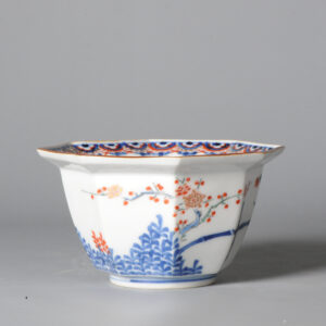Edo period 17C Japanese Porcelain Bowl Kakiemon Leafs Flowers Bamboo