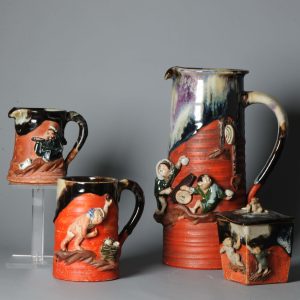 Antique Early 20th C Japanese Sumida Gawa pottery Tea Set Monkeys Figures