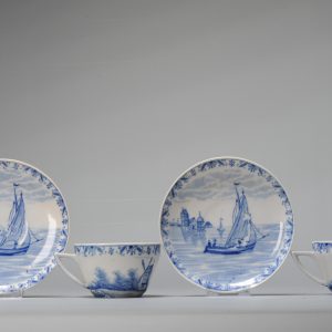 Vintage 20th century european Cups saucers Landscape Boats Porcelain