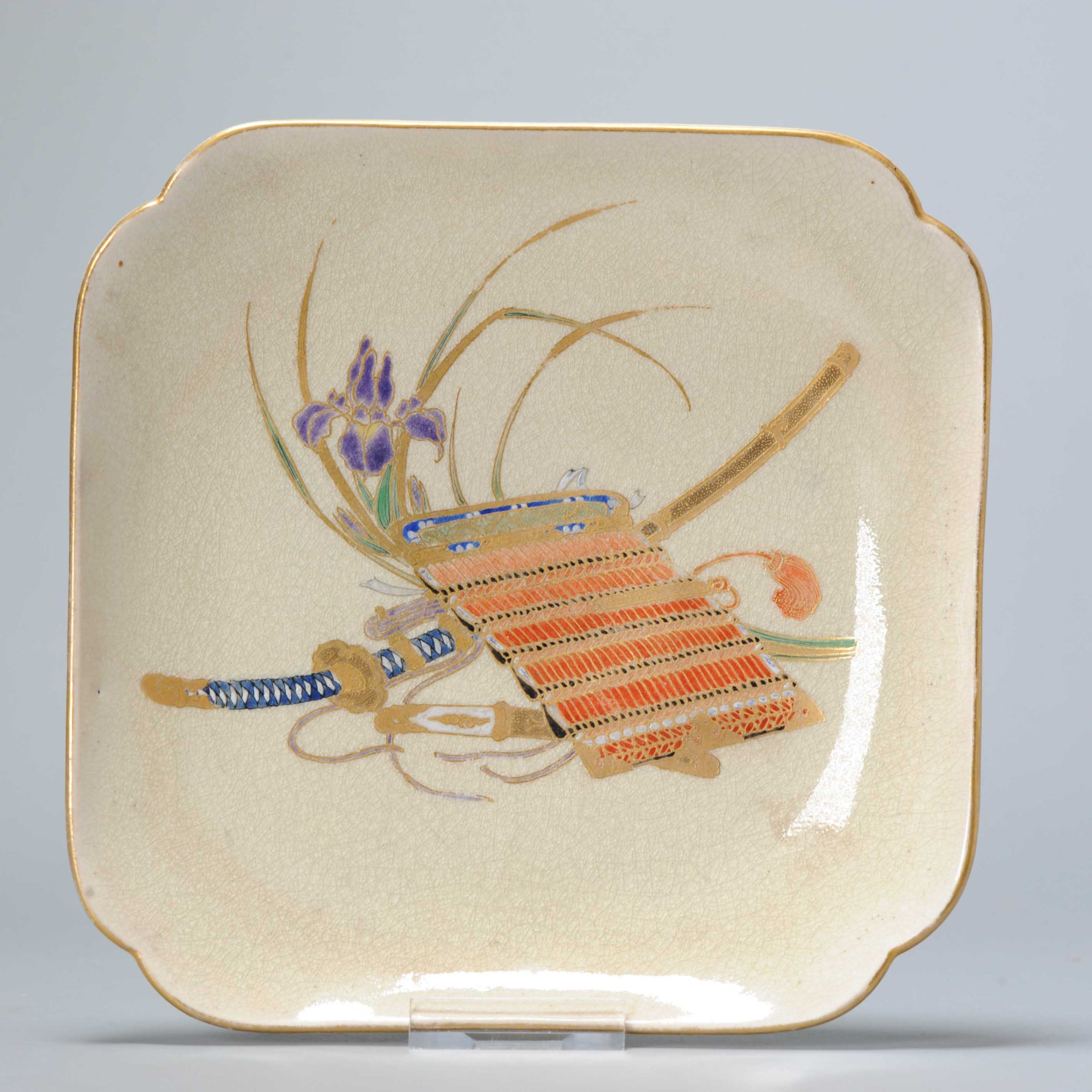 Antique Meiji period Japanese Satsuma Samurai Katana Dish Marked