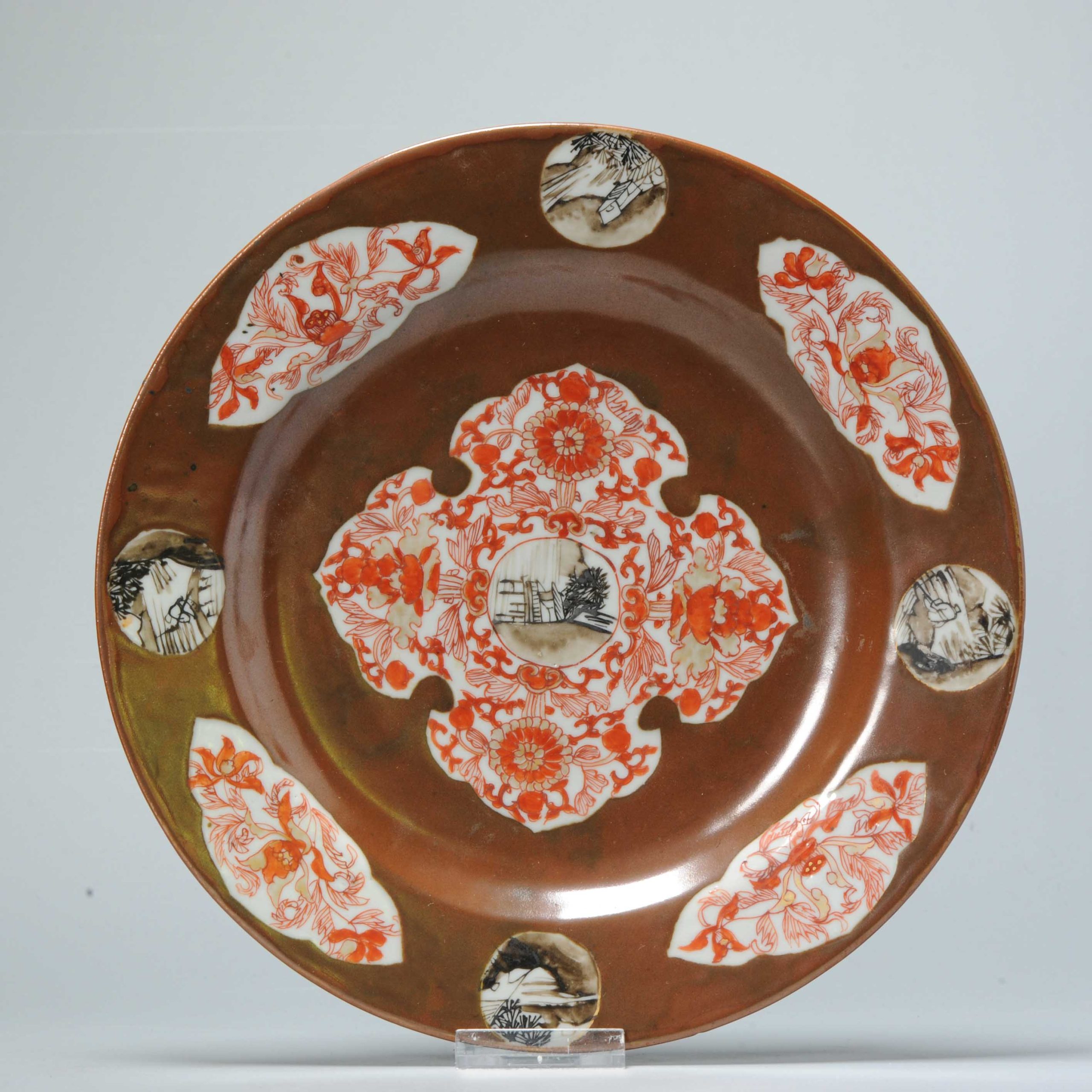 Antique 18C Yongzheng Chinese porcelain Plate Batavian Brown Blood Milk