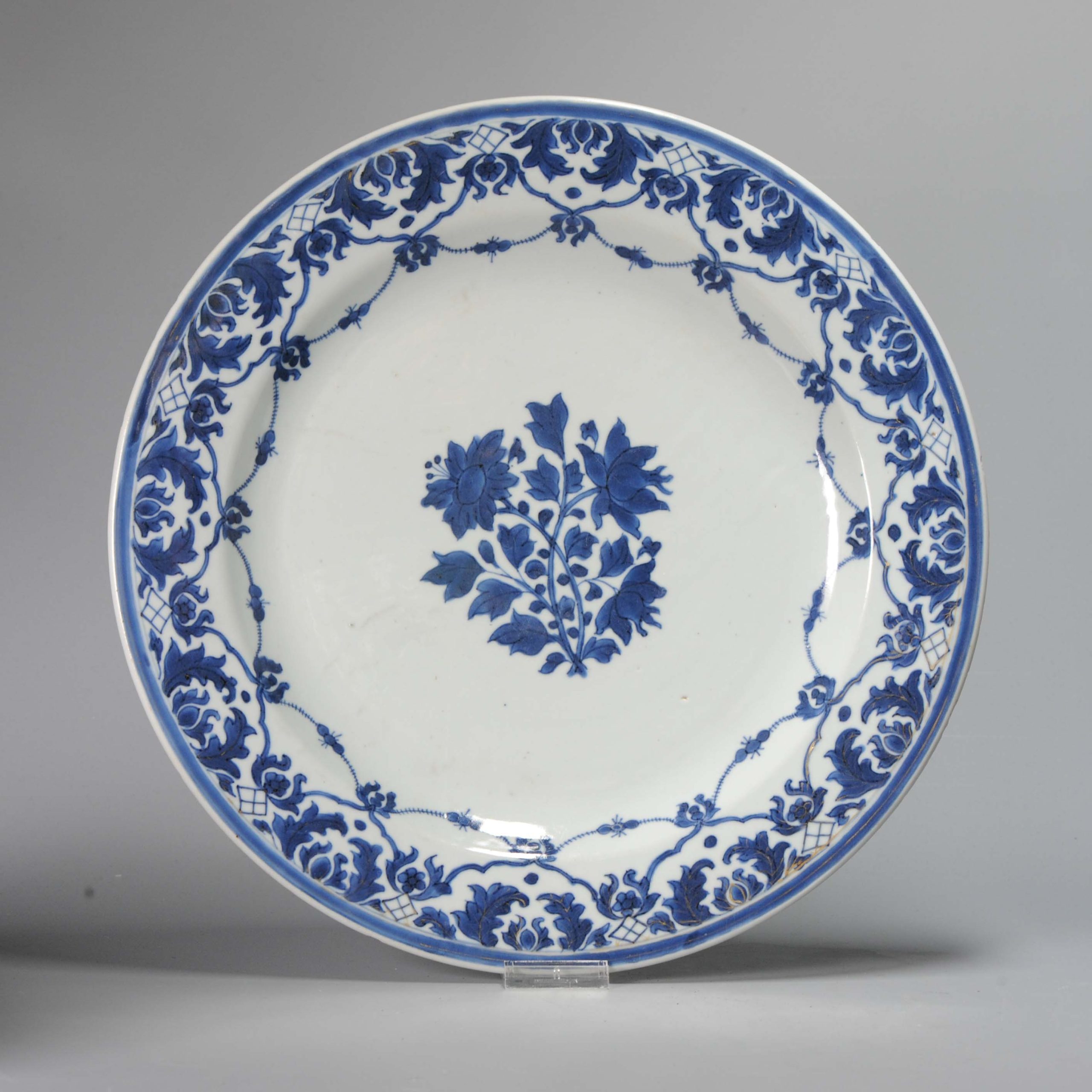 Large Antique Qianlong 18th C Chinese Porcelain Blue White Plate/Charger China