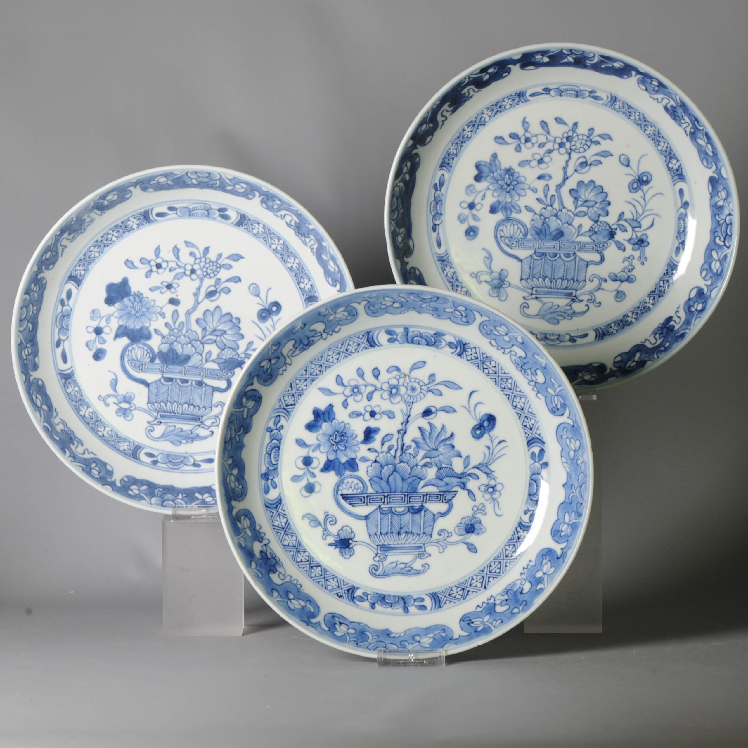 #3 Antique Chinese Porcelain 18th C Qing Period Blue White Set Dinner Plates