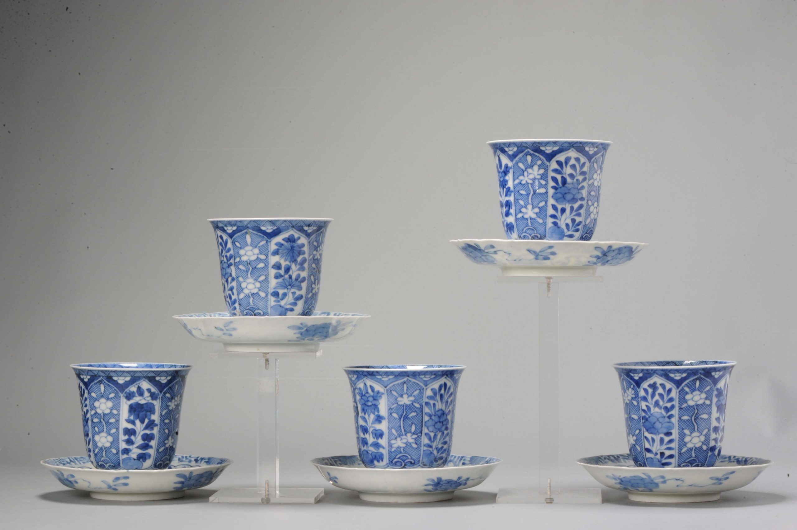 Antique 19th Japanese Kangxi revival Set Chinese Porcelain Tea Cups Japan