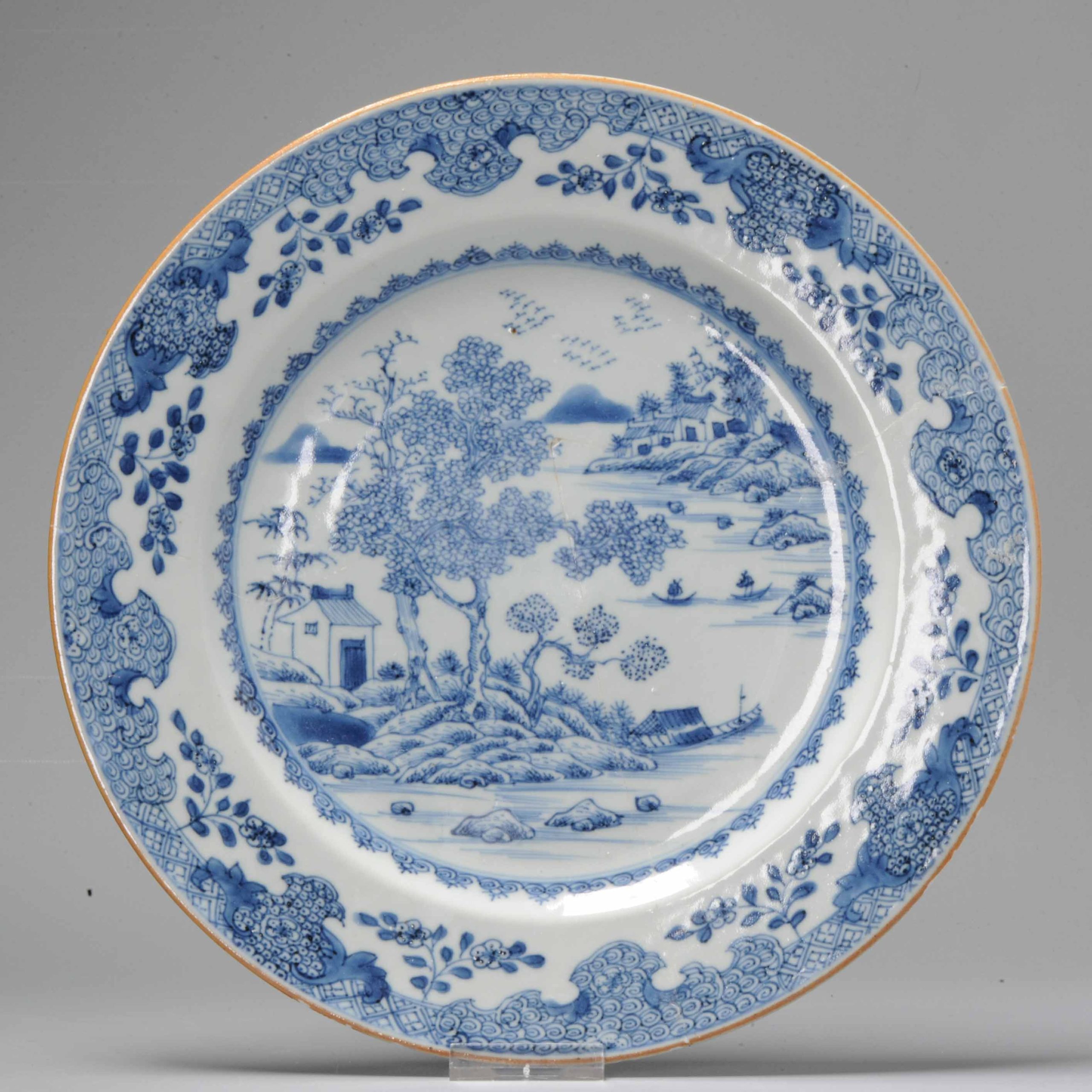 Antique Chinese Porcelain 18th C Qianlong Period Landscape Plate
