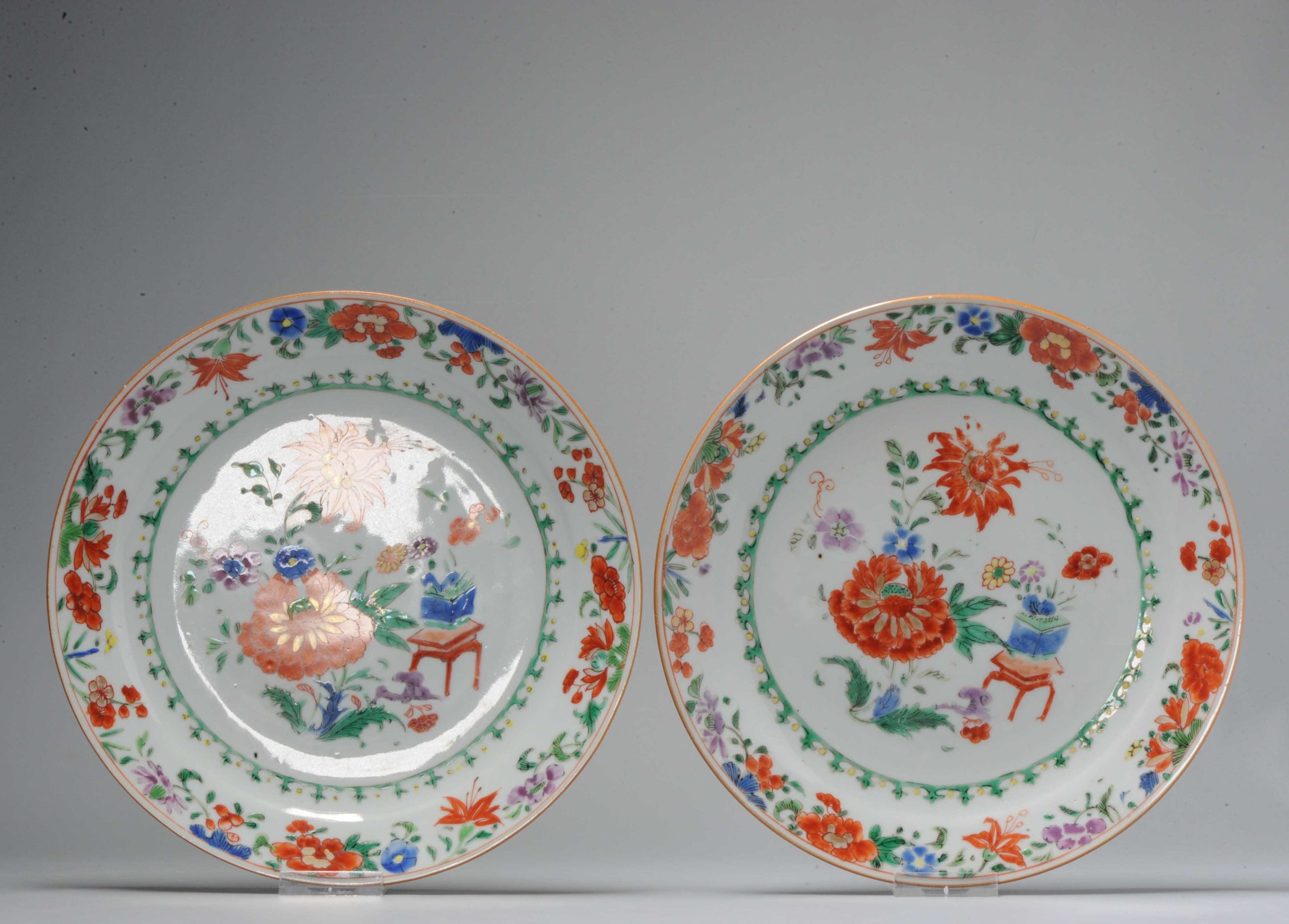 Antique 18/19C Chinese Porcelain Pre Bencharong Fencai Plates With Flowers Green