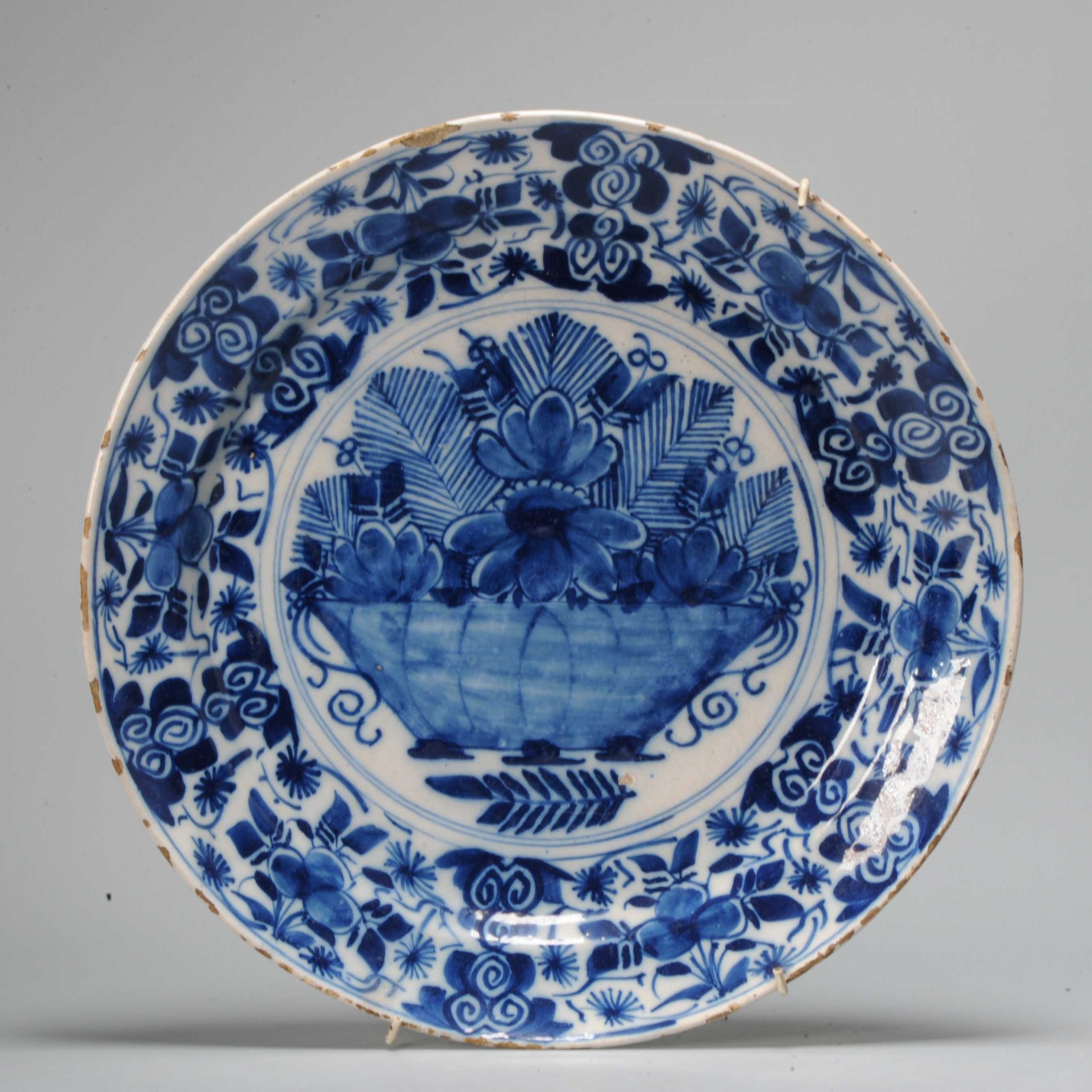 Antique 18th c Blue and White Kraak Style Dutch Delftware Plate. 30CM