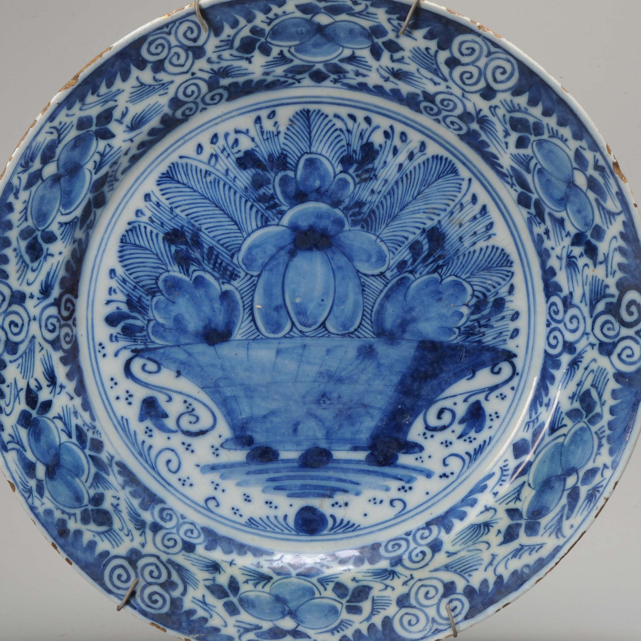 Antique 18th c Blue and White Kraak Style Dutch Delftware Plate. 31CM