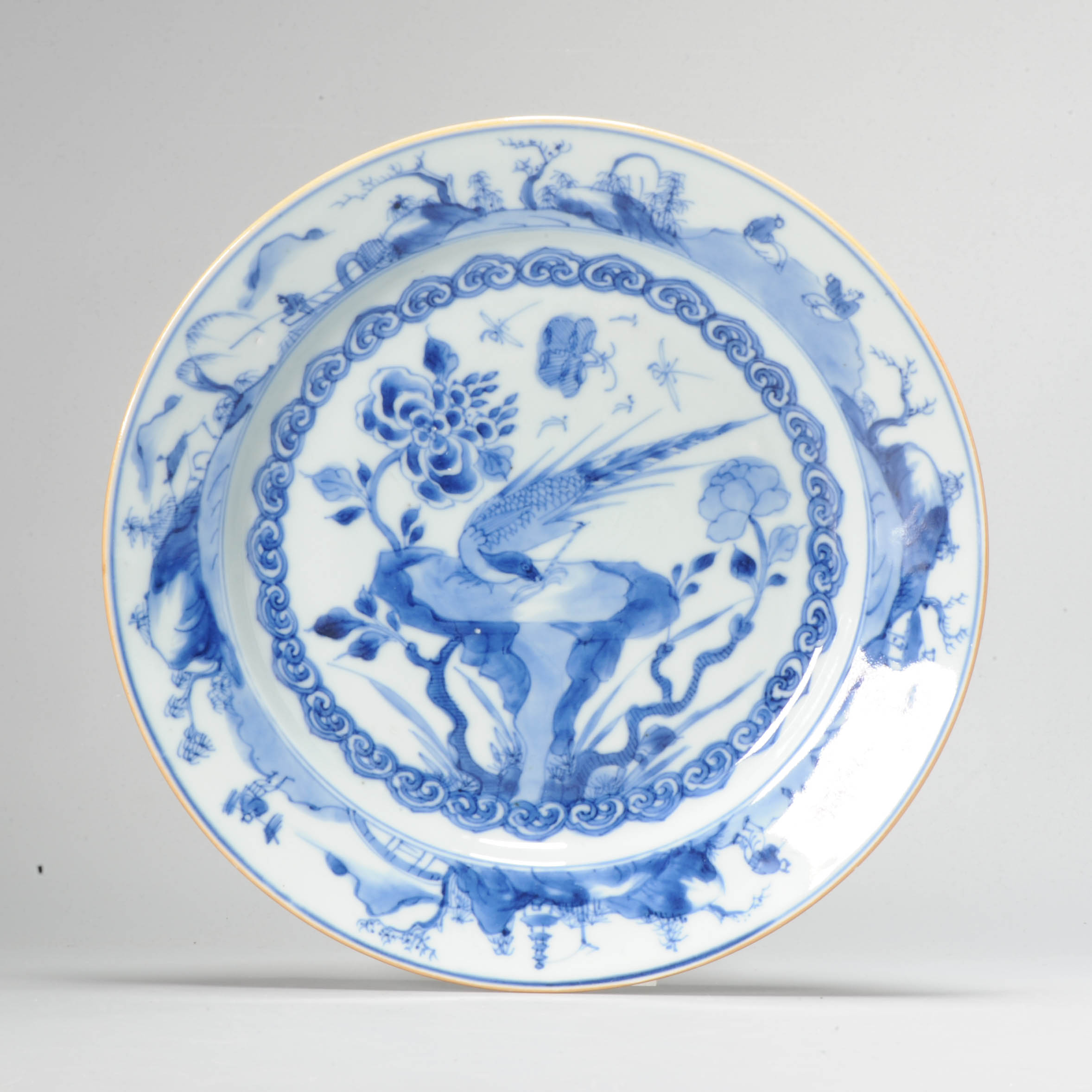 Larger Antique Chinese Porcelain Ca 1720 Kangxi period Period Peacock Plate