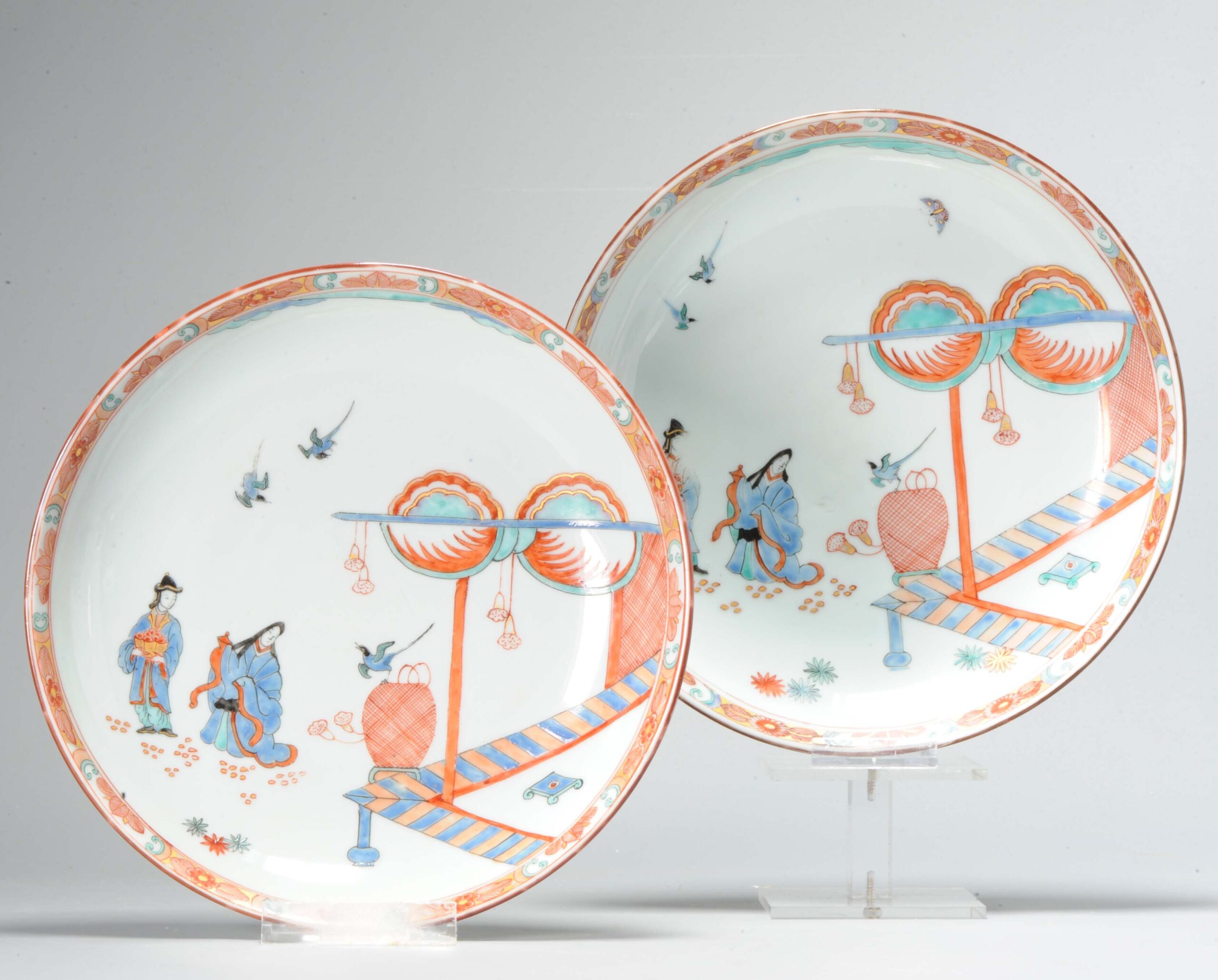 Antique 18C Chinese Porcelain Kakiemon Dishes Amsterdam Bont Qing Nightingale