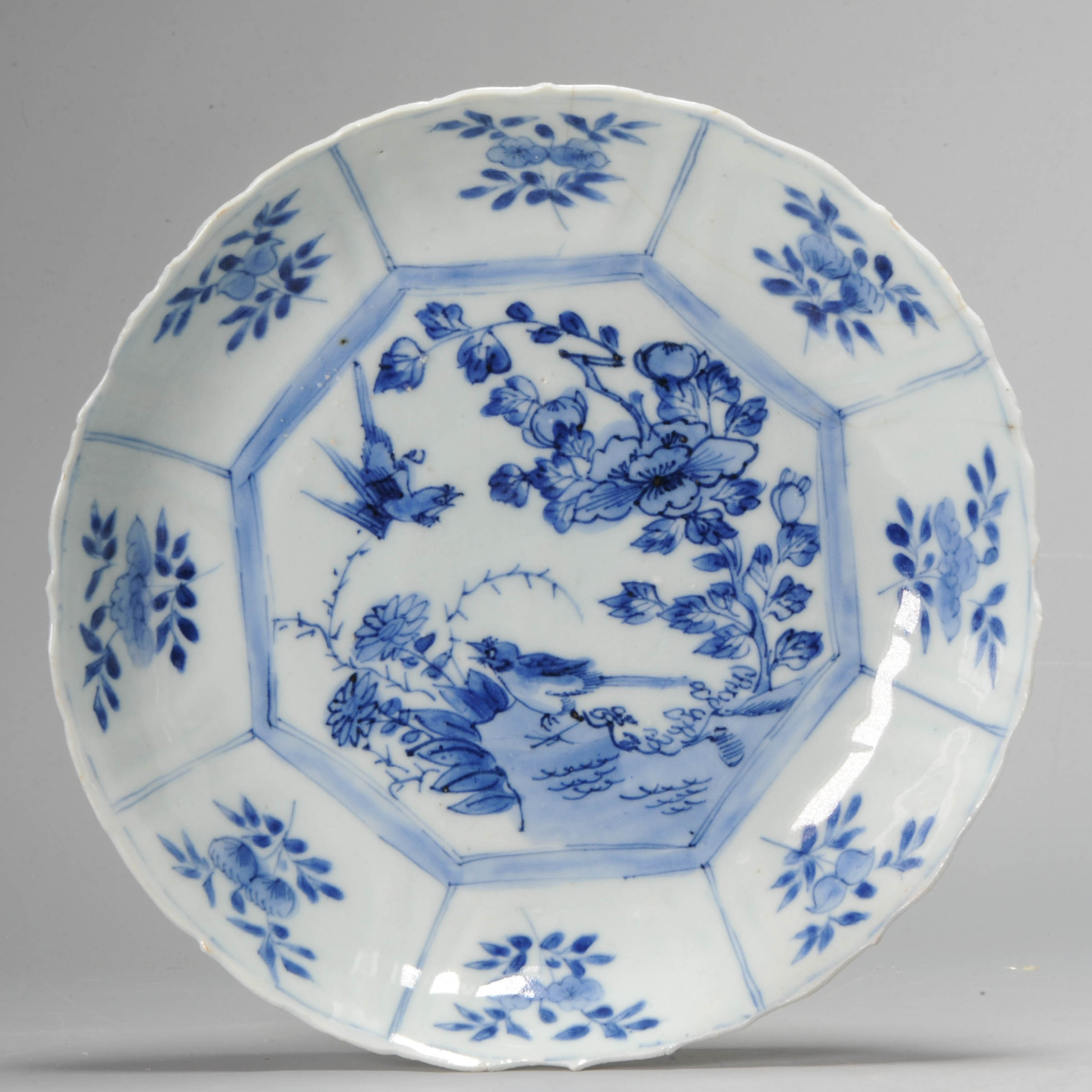 20CM Wanli 1573-1620 Antique Chinese Porcelain Kraak Dish Plate Birds Flowers