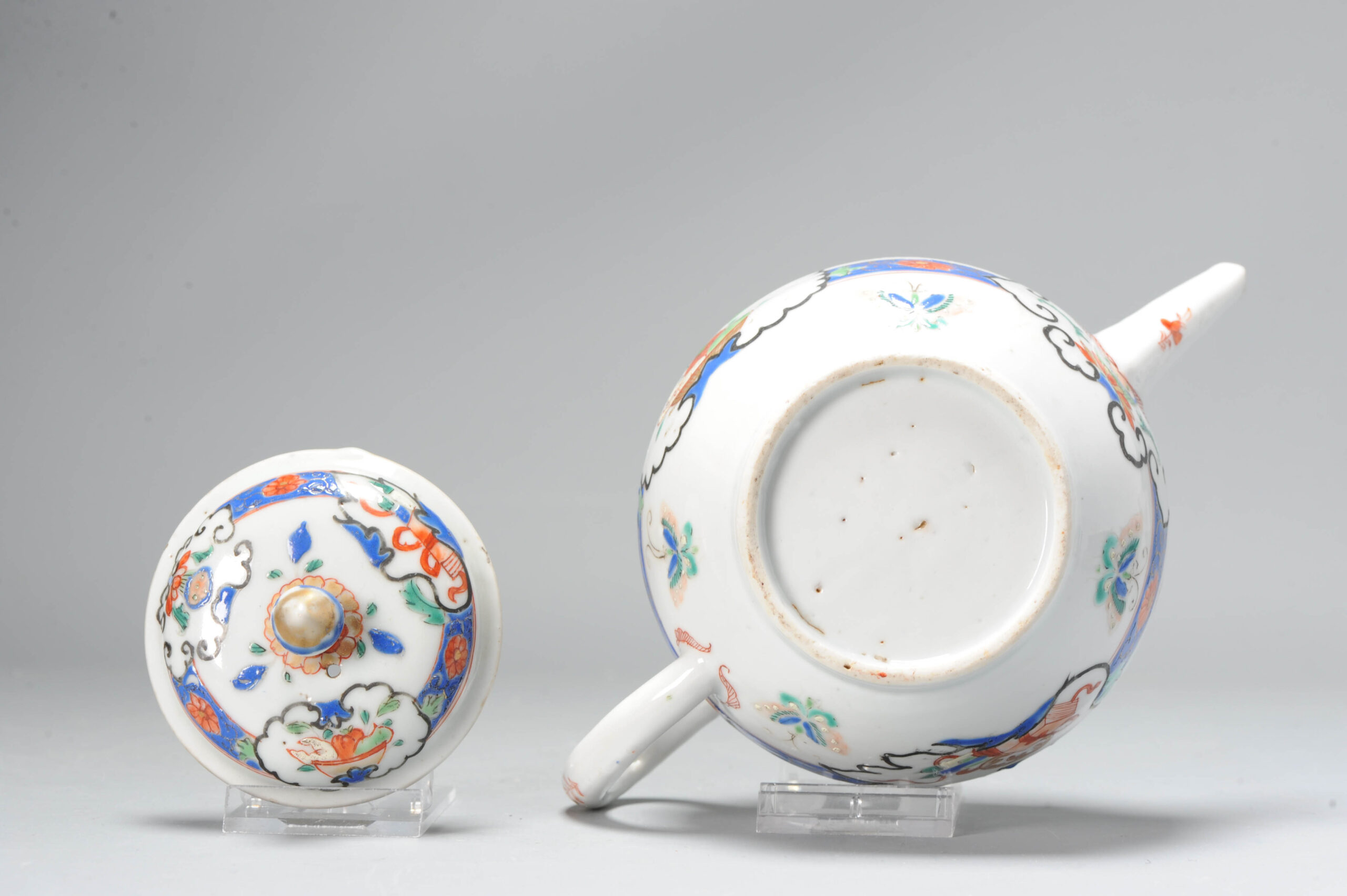 Antique Chinese Porcelain 18C Teapot Butterflies Flowers Symbols Fruits