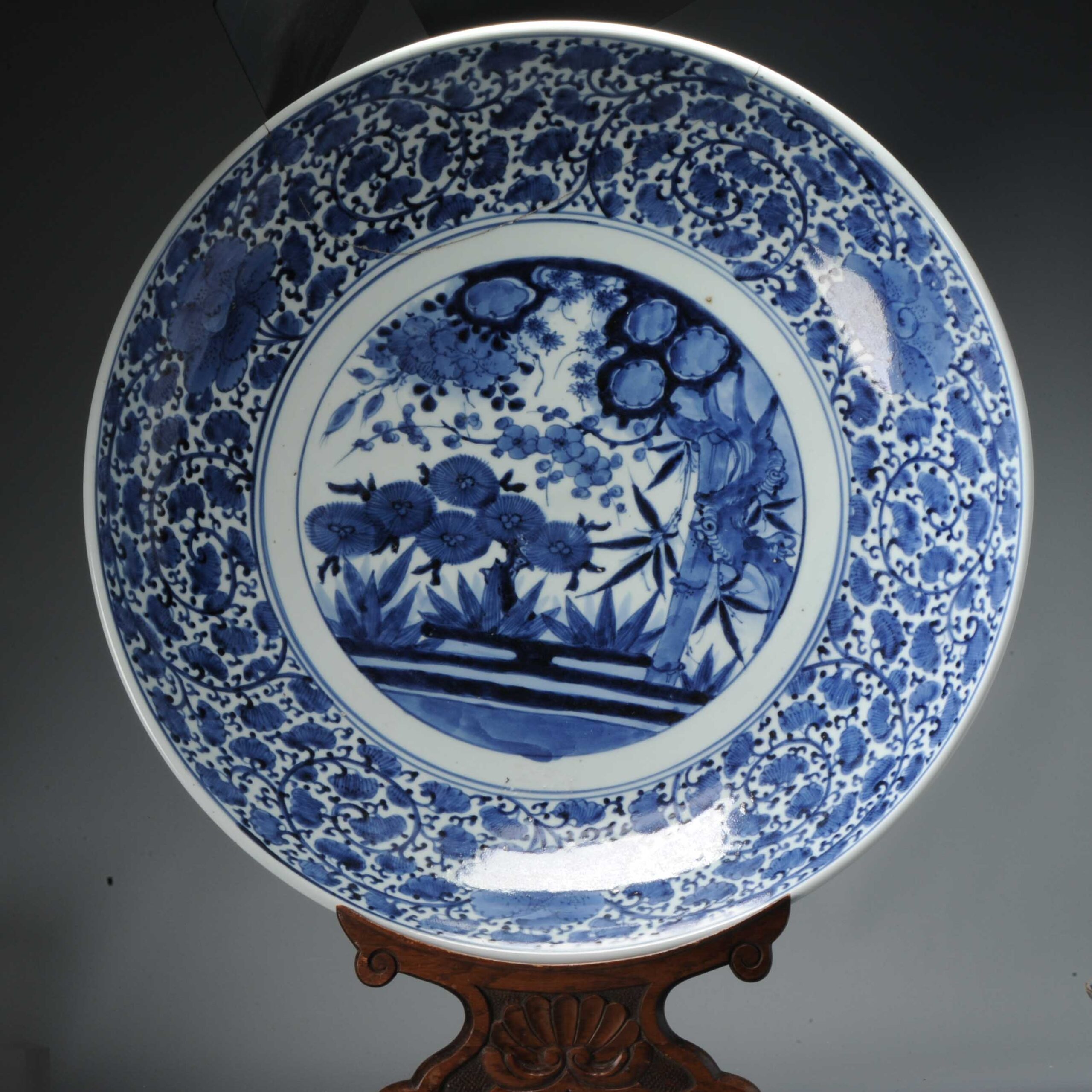53CM Antique Kraak Edo period 1680-1690 Japanese Porcelain Huge Charger Arita