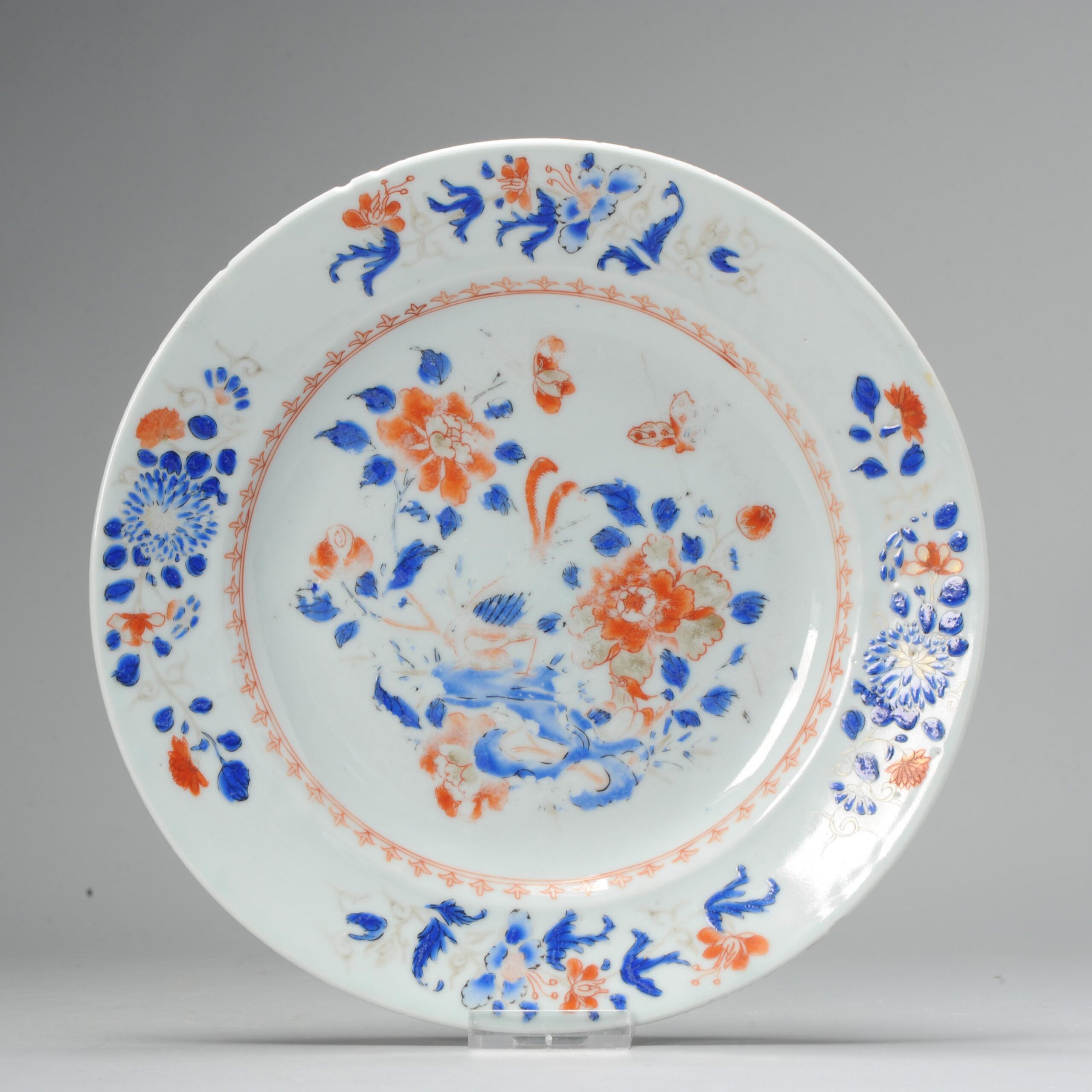 Antique high quality Chinese 18C OVERGLAZE BLUE Garden Dish Plate Yongzheng