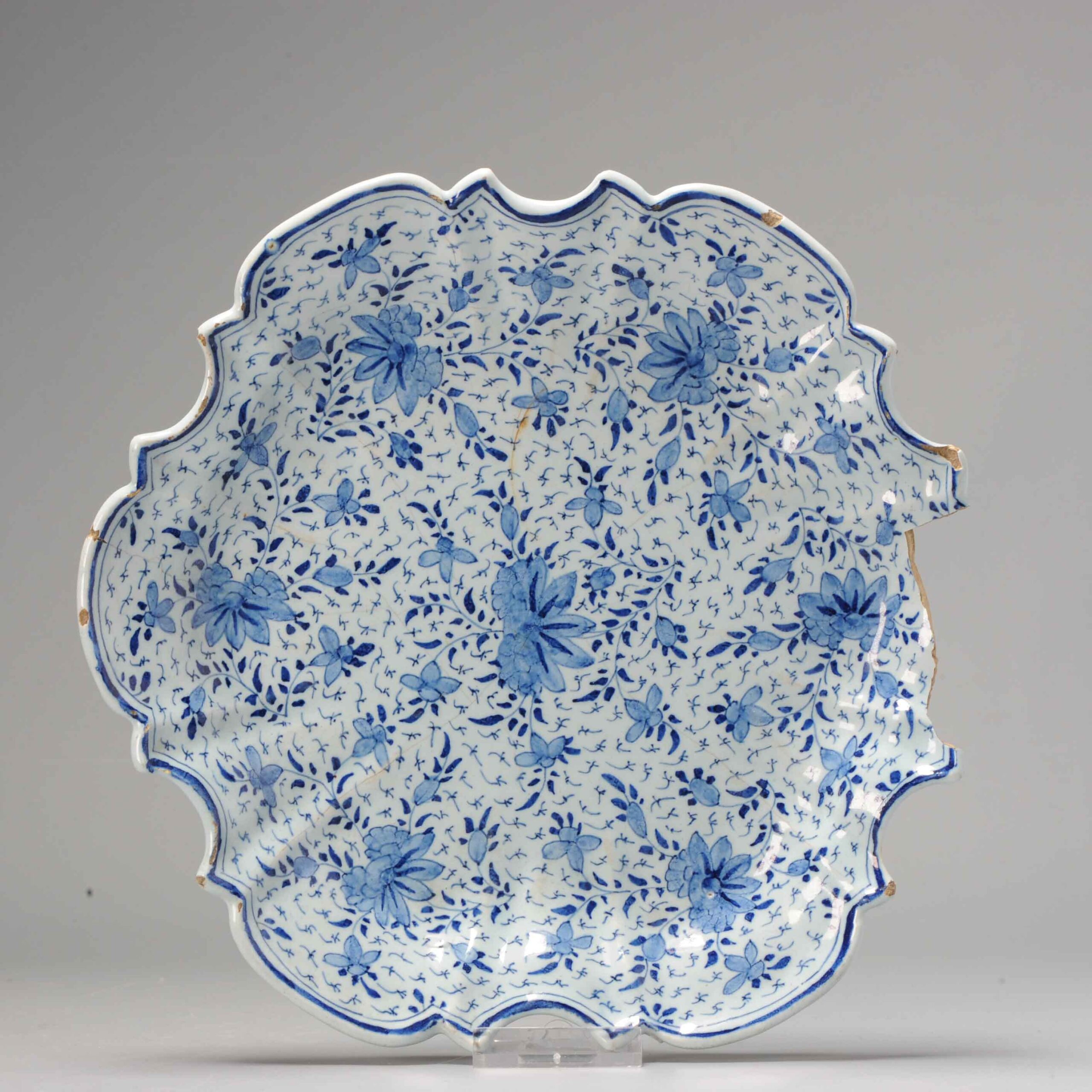 Antique 18th c Blue and White Lobed Dutch Delftware Plate.