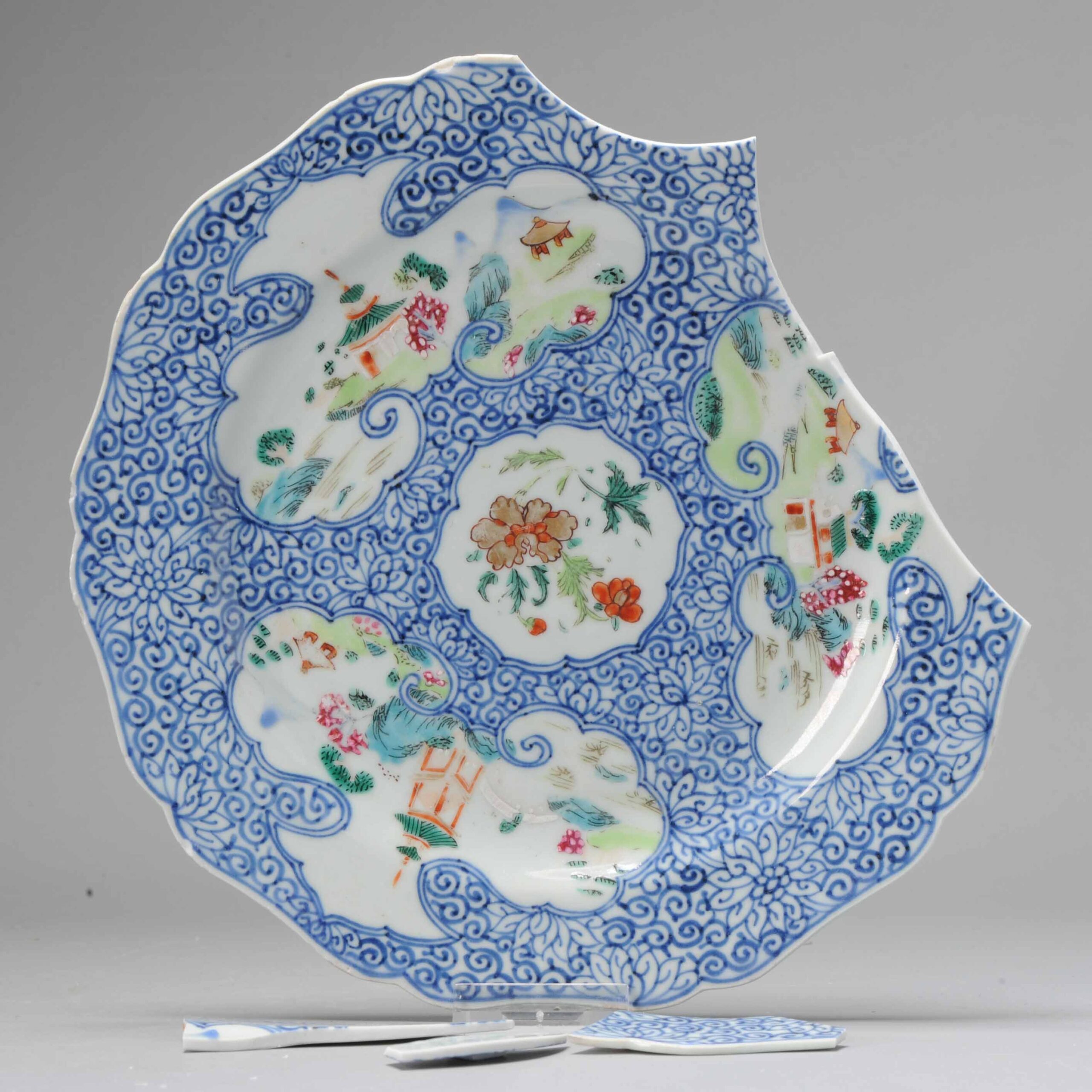 Antique 18C Chinese Porcelain Famille Rose and Blue Yongzheng or Qianlong