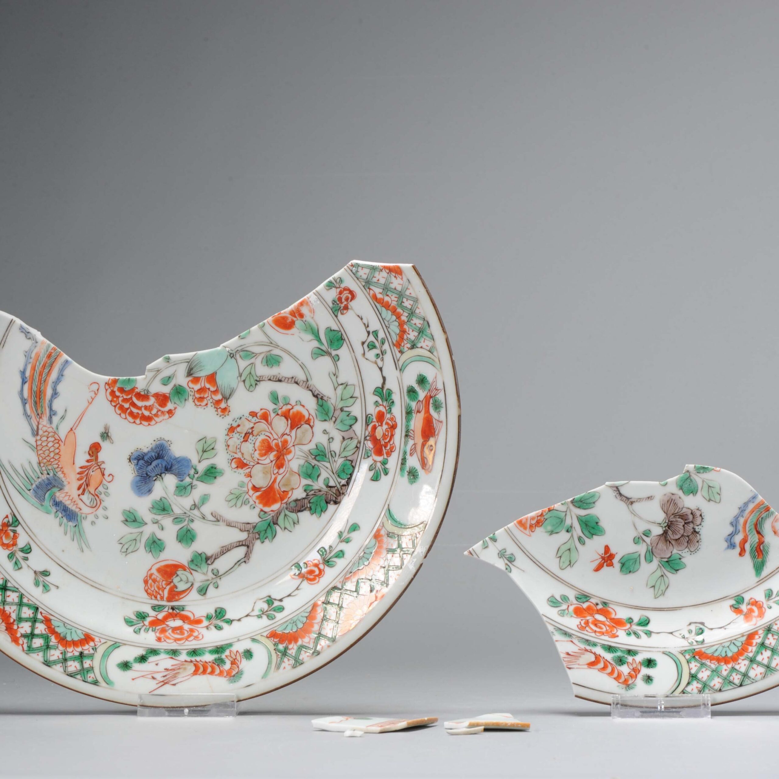Antique 18C Chinese Porcelain Kangxi Famille Verte Phoenix Porcelain Plate