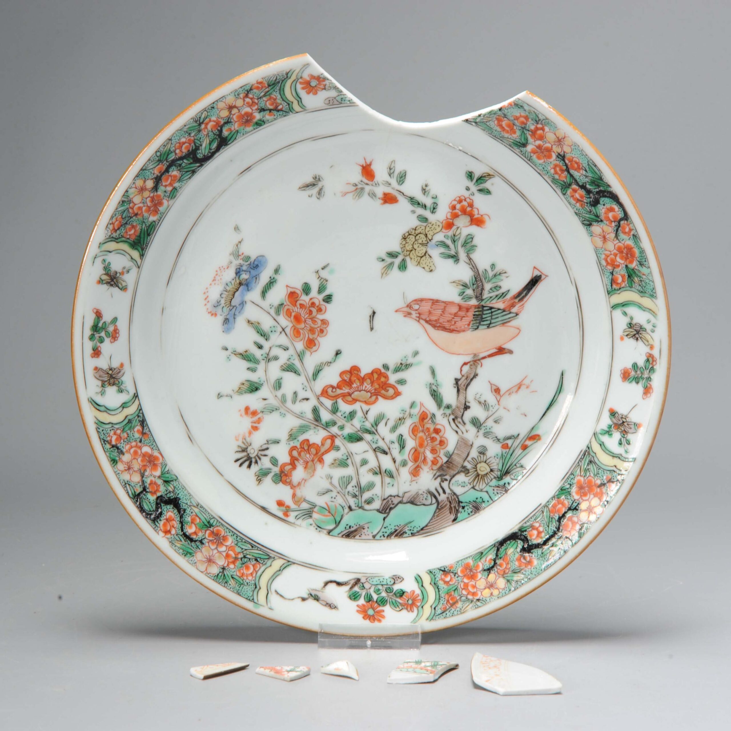 Antique 18C Chinese Porcelain Kangxi Famille Verte Porcelain Plate