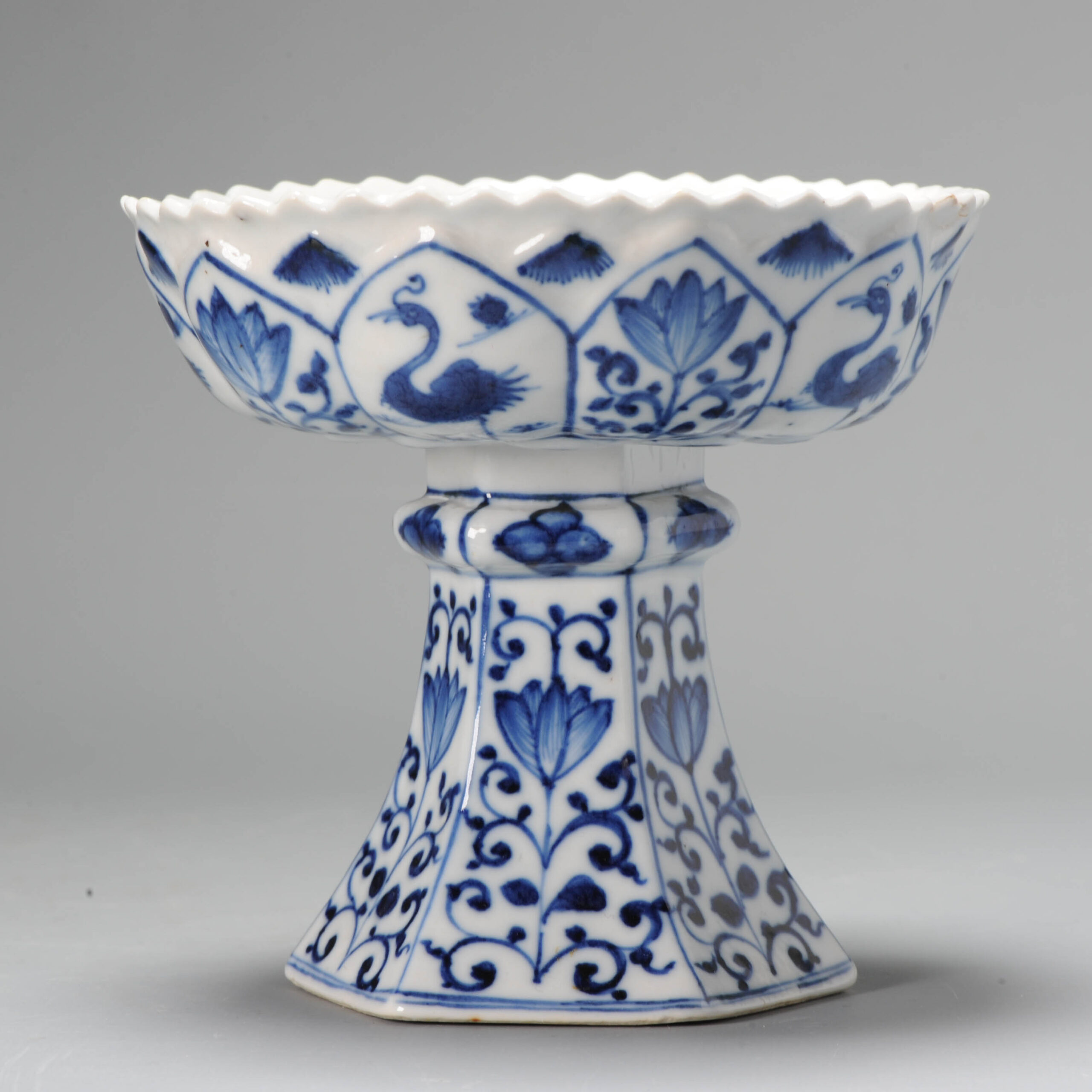 Antique Chinese Late 18th / 19th C SE Asian Market Stem Cup Cobalt  Porcelain