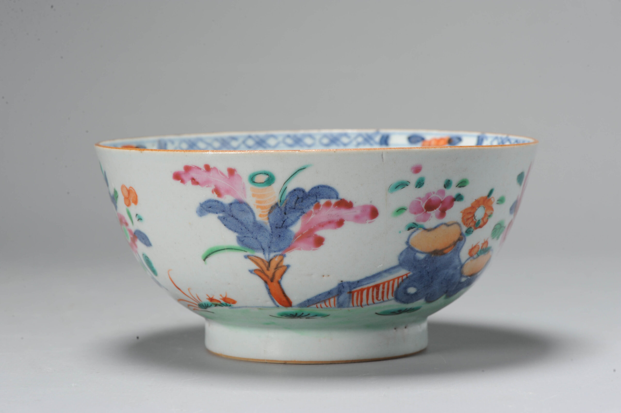 Antique 18th Famille Rose Porcelain Bowl Chinese Polychrome Landscape