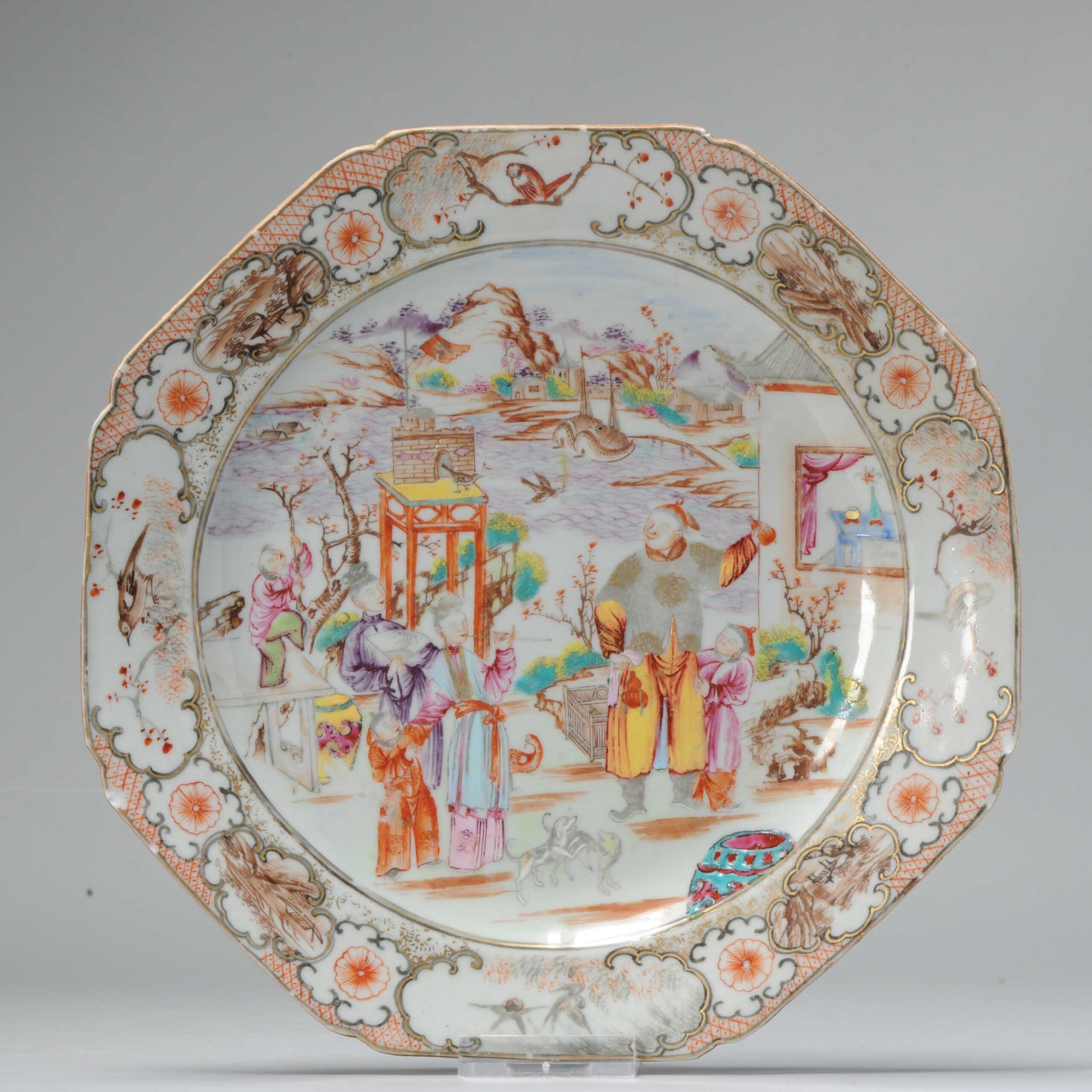 18C Chinese Porcelain Qianlong Mandarin Famille Rose Plate China Antique