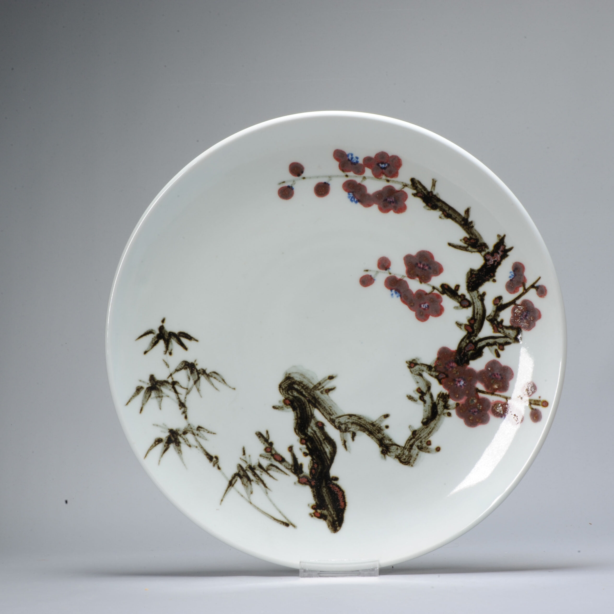 Fine Art 20th c Period Korean Porcelain Polychrome  Plate Flowers