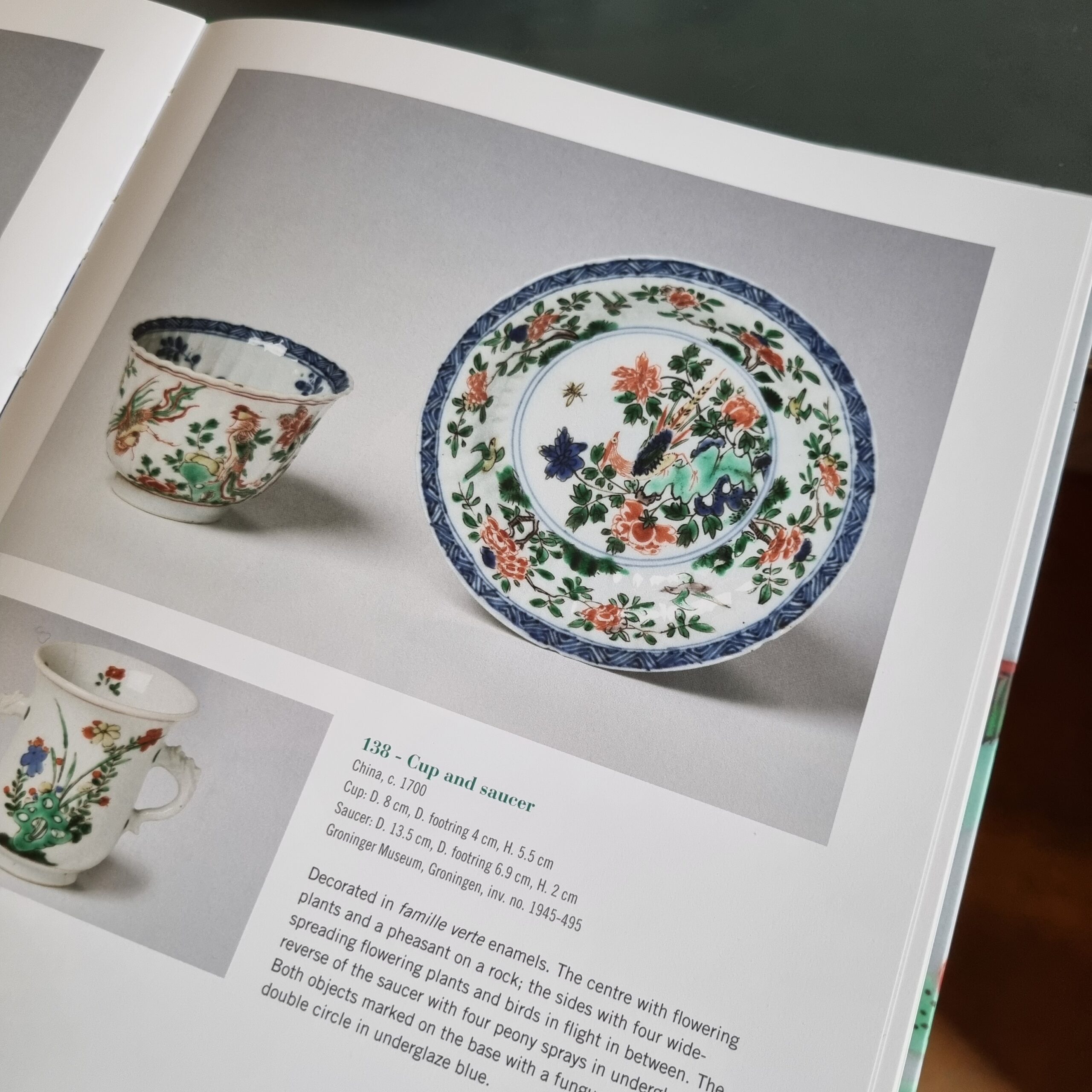 A Chinese Famille Verte dish with PHEASANT in Floral Garden Kangxi Marked